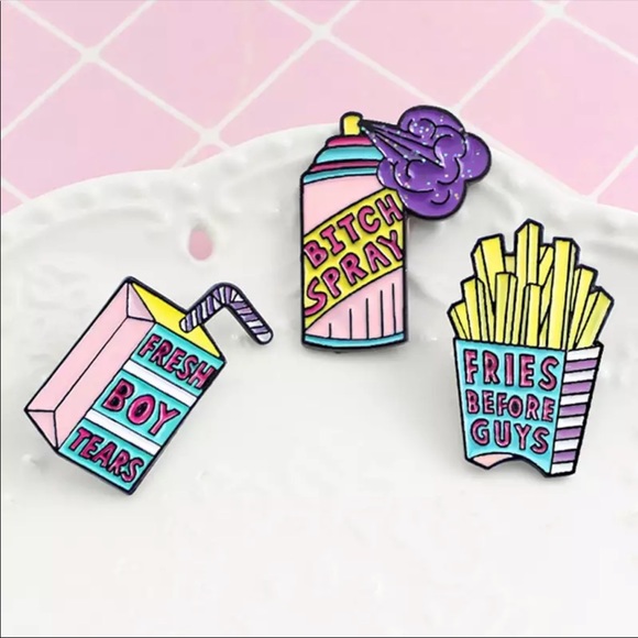 2/$10 NEW! B!tch Spray Fries Before Guys Enamel Pin Brooch Cartoon Funny - Picture 2 of 5